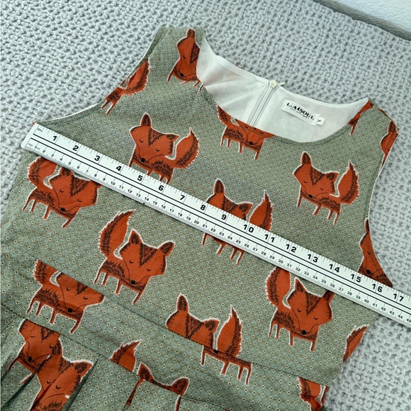 L.A soul Sleeveless Womens Fox Print Dress in Sage and Rust Size S - Picture 4 of 7